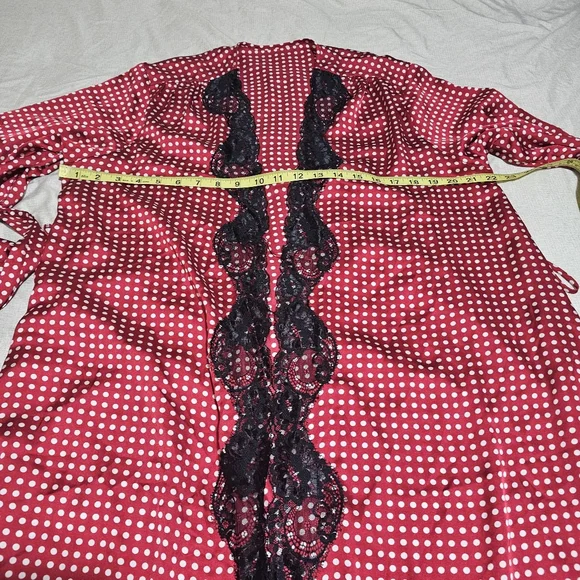 Frederick's of Hollywood Women's Polka Dot Satin and Lace Robe Red and White XL - Picture 8 of 8